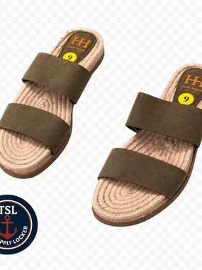Haute Hippie Sandals Womens Size 9 Olive Green Double Strap Slip On